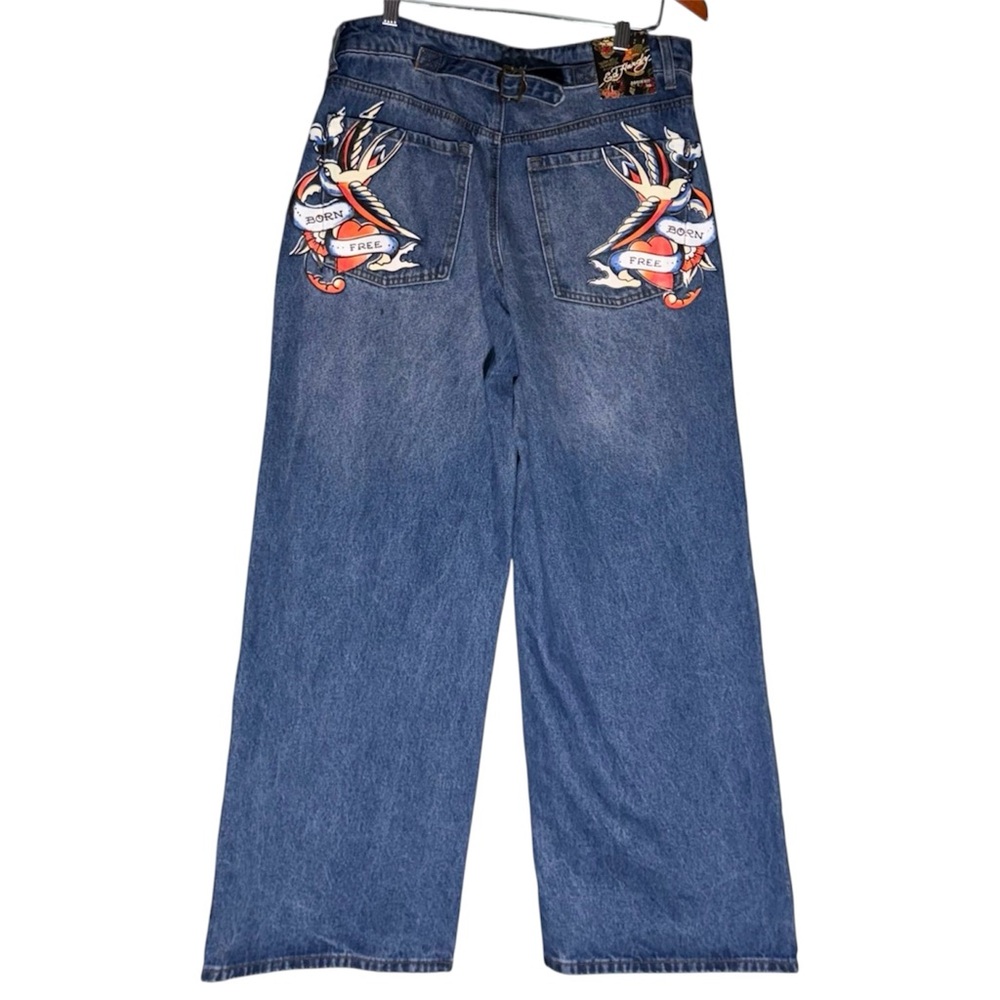 NEW Ed Hardy Born Free Loose Fit Jeans in Retro Medium Wash